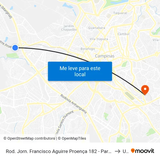 Rod. Jorn. Francisco Aguirre Proença 182 - Parque Via Norte Campinas - SP Brasil to Unip map
