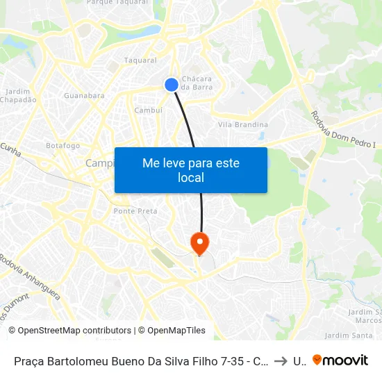 Praça Bartolomeu Bueno Da Silva Filho 7-35 - Chácara Da Barra Campinas - SP Brasil to Unip map