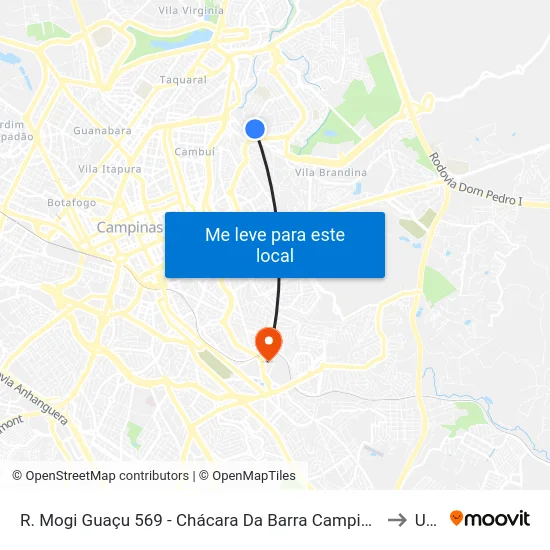 R. Mogi Guaçu 569 - Chácara Da Barra Campinas - SP Brasil to Unip map