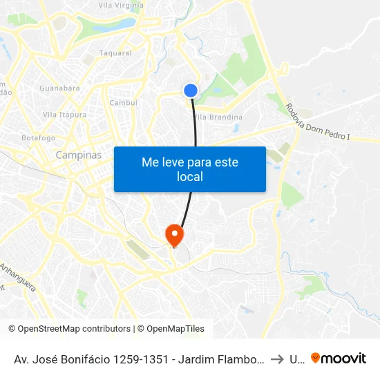 Av. José Bonifácio 1259-1351 - Jardim Flamboyant Campinas - SP Brasil to Unip map