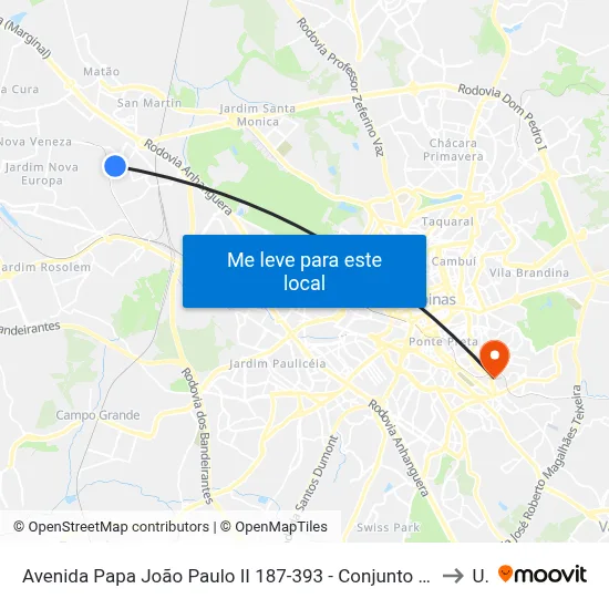 Avenida Papa João Paulo II 187-393 - Conjunto Habitacional Padre Anchieta Campinas - SP 13068-219 Brasil to Unip map