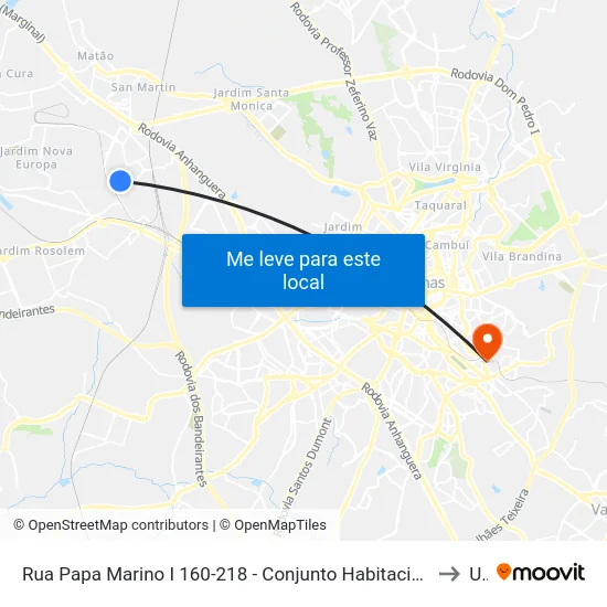 Rua Papa Marino I 160-218 - Conjunto Habitacional Padre Anchieta Campinas - SP 13068-529 Brasil to Unip map