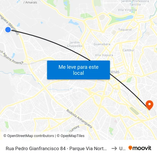 Rua Pedro Gianfrancisco 84 - Parque Via Norte Campinas - SP Brasil to Unip map