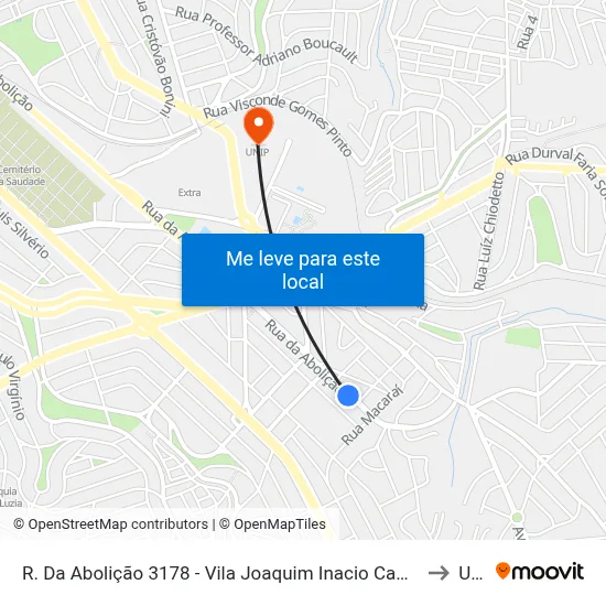 R. Da Abolição 3178 - Vila Joaquim Inacio Campinas - SP Brasil to Unip map