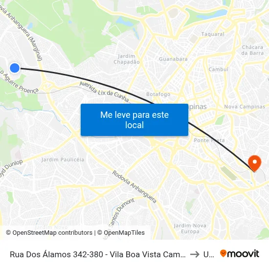 Rua Dos Álamos 342-380 - Vila Boa Vista Campinas - SP Brasil to Unip map
