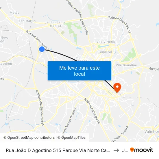 Rua João D Agostino 515 Parque Via Norte Campinas - SP 13065-610 Brasil to Unip map