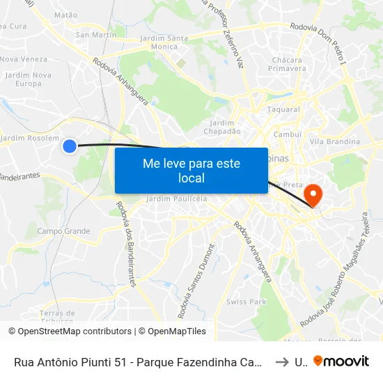 Rua Antônio Piunti 51 - Parque Fazendinha Campinas - SP República Federativa Do Brasil to Unip map