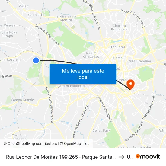 Rua Leonor De Morães 199-265 - Parque Santa Barbara Campinas - SP Brasil to Unip map