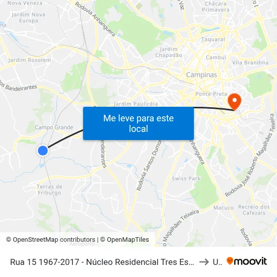 Rua 15 1967-2017 - Núcleo Residencial Tres Estrelas Campinas - SP 13059-502 Brasil to Unip map