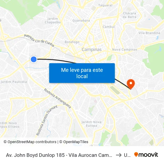 Av. John Boyd Dunlop 185 - Vila Aurocan Campinas - SP Brasil to Unip map