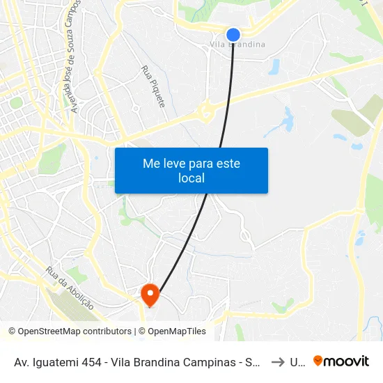 Av. Iguatemi 454 - Vila Brandina Campinas - SP 13092-500 Brasil to Unip map