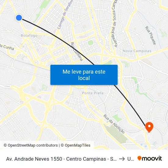 Av. Andrade Neves 1550 - Centro Campinas - SP 13013-161 Brasil to Unip map