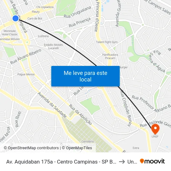 Av. Aquidaban 175a - Centro Campinas - SP Brasil to Unip map