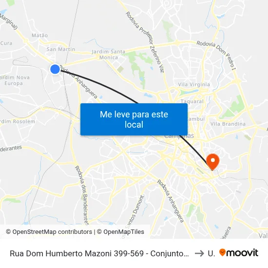 Rua Dom Humberto Mazoni 399-569 - Conjunto Habitacional Padre Anchieta Campinas - SP 13068-323 Brasil to Unip map