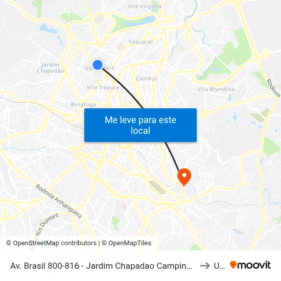 Av. Brasil 800-816 - Jardim Chapadao Campinas - SP 13070-178 Brasil to Unip map