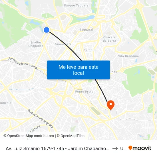 Av. Luíz Smânio 1679-1745 - Jardim Chapadao Campinas - SP 13070-058 Brasil to Unip map