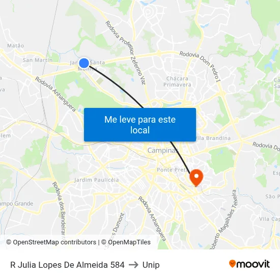 R Julia Lopes De Almeida 584 to Unip map