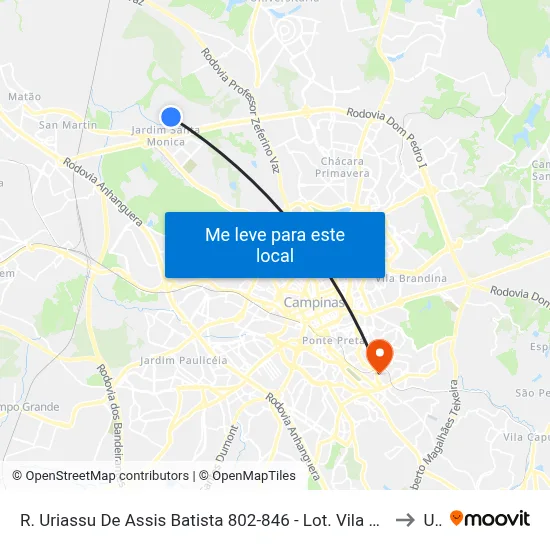 R. Uriassu De Assis Batista 802-846 - Lot. Vila Esperanca Campinas - SP 13082-631 Brasil to Unip map