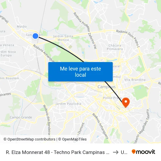 R. Elza Monnerat 48 - Techno Park Campinas - SP Brasil to Unip map