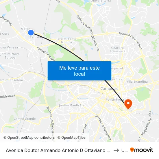 Avenida Doutor Armando Antonio D Ottaviano Campinas - São Paulo Brasil to Unip map