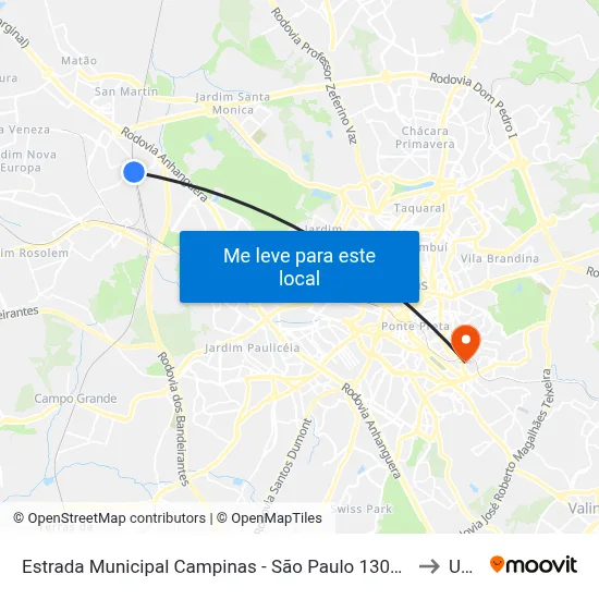 Estrada Municipal Campinas - São Paulo 13068 Brasil to Unip map