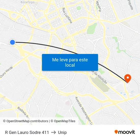 R Gen Lauro Sodre 411 to Unip map