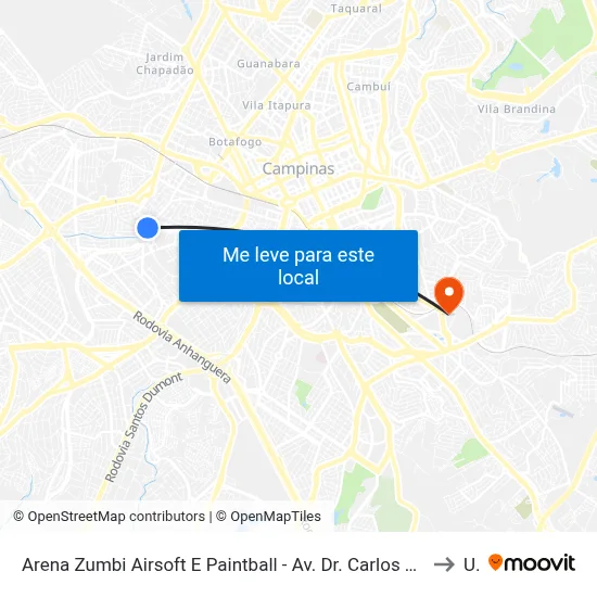 Arena Zumbi Airsoft E Paintball - Av. Dr. Carlos De Campos 1033 - Vila Industrial Campinas - SP 13035-610 Brasil to Unip map