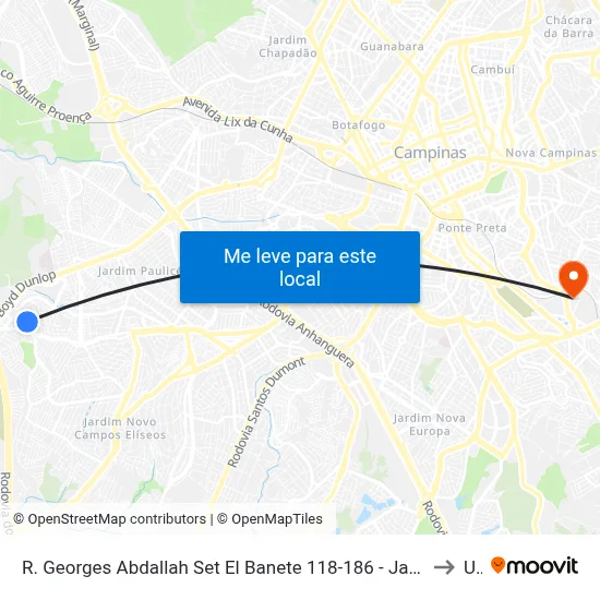 R. Georges Abdallah Set El Banete 118-186 - Jardim Ipaussurama Campinas - SP 13060-844 Brasil to Unip map