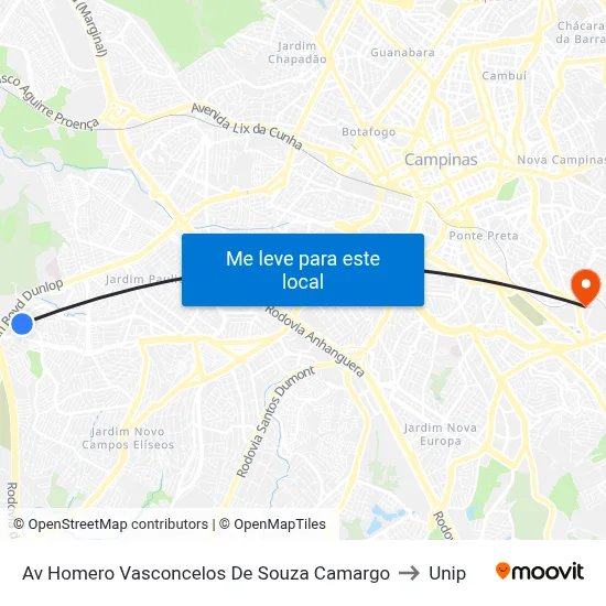 Av Homero Vasconcelos De Souza Camargo to Unip map