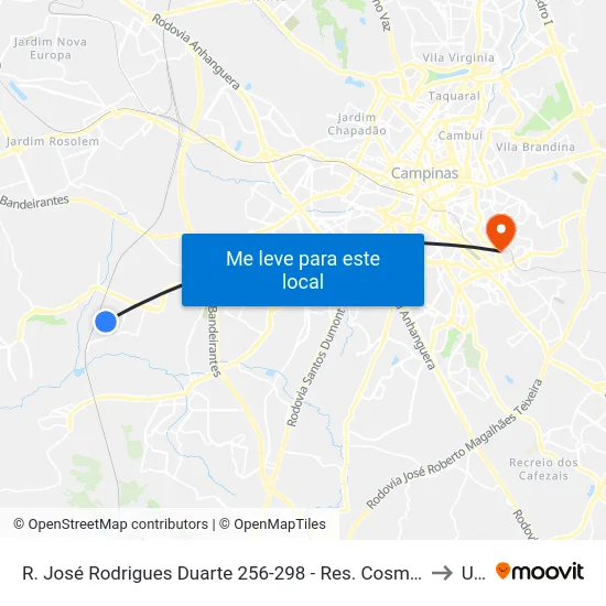 R. José Rodrigues Duarte 256-298 - Res. Cosmos Campinas - SP Brasil to Unip map