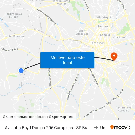 Av. John Boyd Dunlop 206 Campinas - SP Brasil to Unip map
