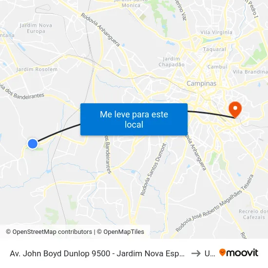 Av. John Boyd Dunlop 9500 - Jardim Nova Esperanca Campinas - SP Brasil to Unip map