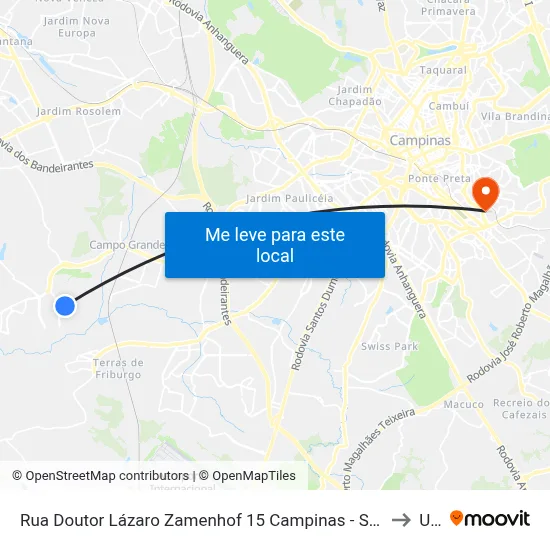 Rua Doutor Lázaro Zamenhof 15 Campinas - São Paulo 13058-372 Brasil to Unip map