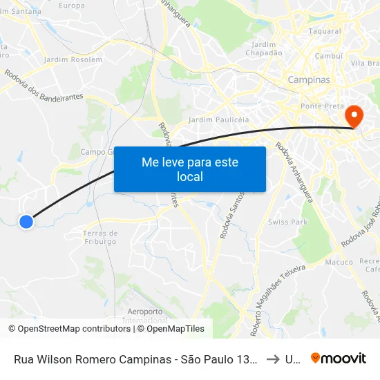 Rua Wilson Romero Campinas - São Paulo 13058 Brasil to Unip map