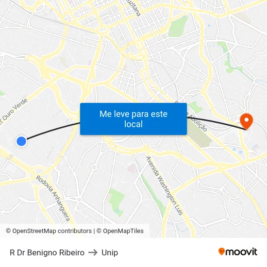 R Dr Benigno Ribeiro to Unip map