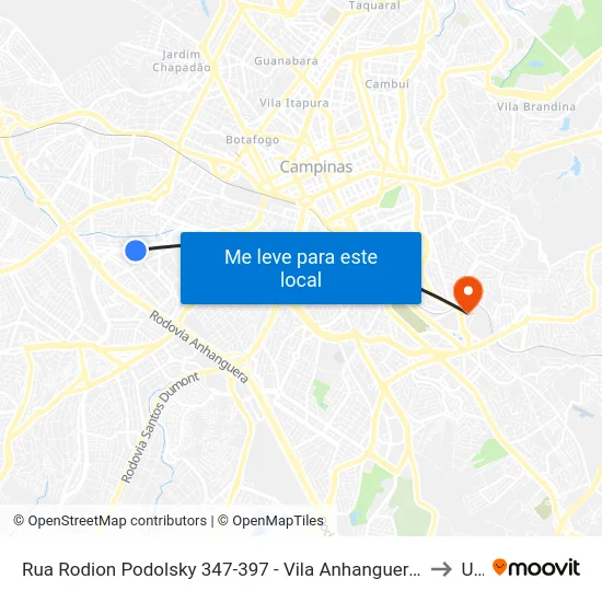 Rua Rodion Podolsky 347-397 - Vila Anhanguera Campinas - SP 13031-870 Brasil to Unip map