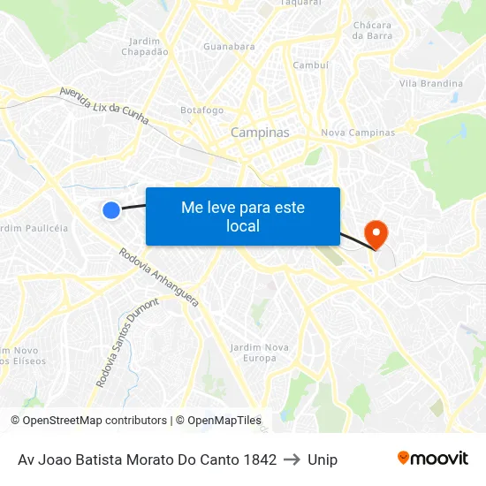 Av Joao Batista Morato Do Canto 1842 to Unip map