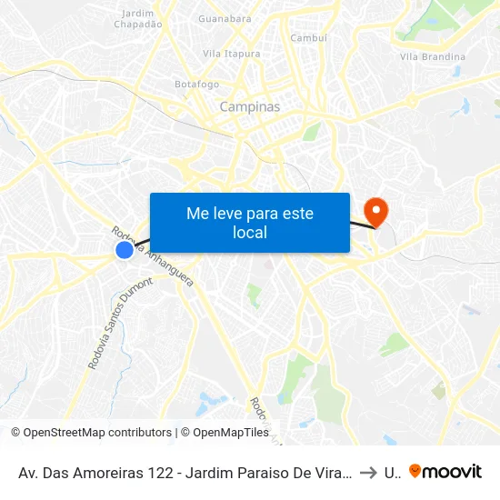 Av. Das Amoreiras 122 - Jardim Paraiso De Viracopos Campinas - SP 13052-205 Brasil to Unip map