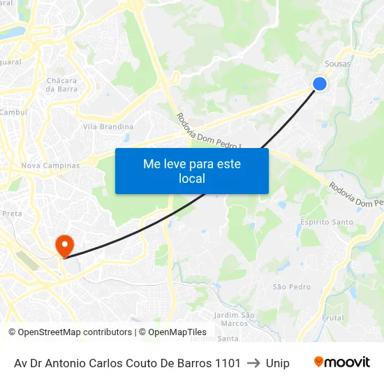 Av Dr Antonio Carlos Couto De Barros 1101 to Unip map