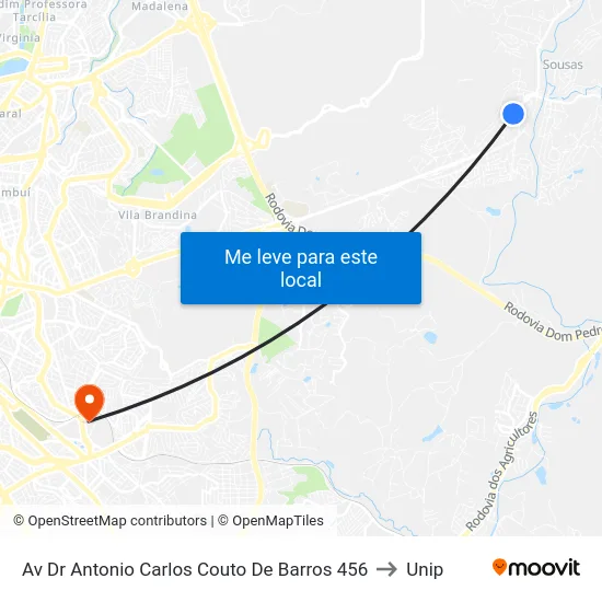 Av Dr Antonio Carlos Couto De Barros 456 to Unip map