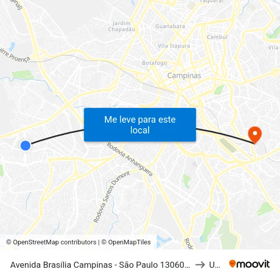 Avenida Brasília Campinas - São Paulo 13060 Brasil to Unip map