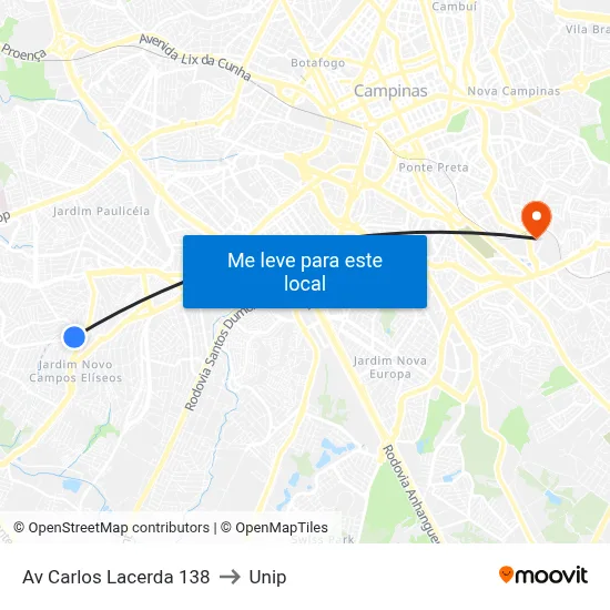 Av Carlos Lacerda 138 to Unip map