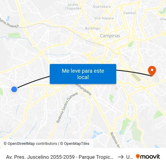 Av. Pres. Juscelino 2055-2059 - Parque Tropical Campinas - SP Brasil to Unip map
