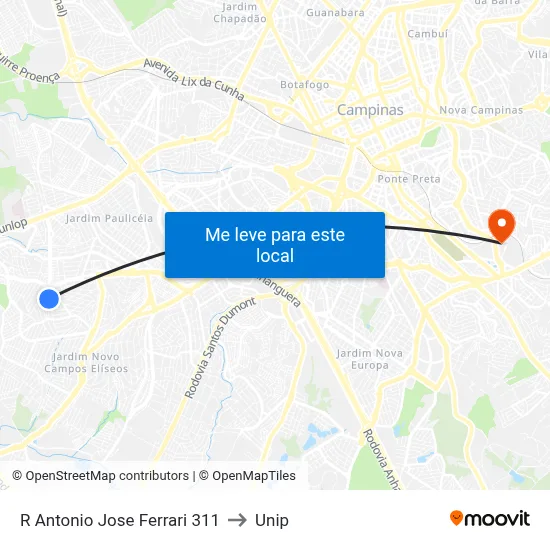R Antonio Jose Ferrari 311 to Unip map