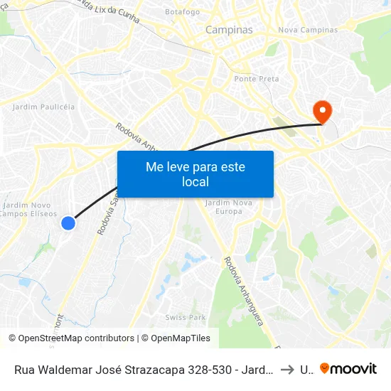 Rua Waldemar José Strazacapa 328-530 - Jardim Indianopolis Campinas - SP Brasil to Unip map