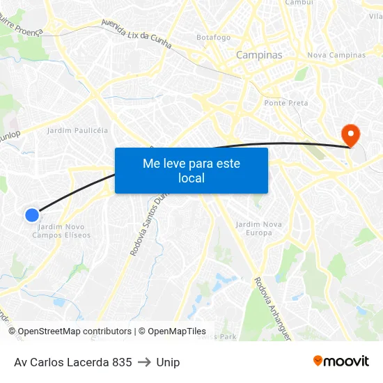 Av Carlos Lacerda 835 to Unip map