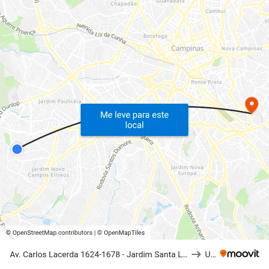Av. Carlos Lacerda 1624-1678 - Jardim Santa Lucia Campinas - SP Brasil to Unip map