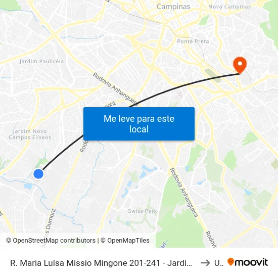 R. Maria Luísa Missio Mingone 201-241 - Jardim Amoreiras Campinas - SP 13050-660 Brasil to Unip map