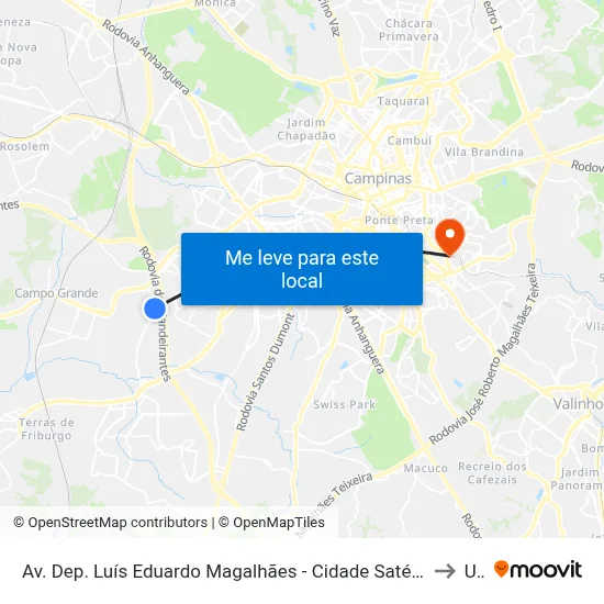 Av. Dep. Luís Eduardo Magalhães - Cidade Satélite Íris Campinas - SP 13059-590 Brasil to Unip map