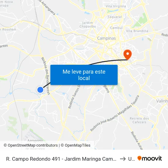 R. Campo Redondo 491 - Jardim Maringa Campinas - SP 13050-152 Brasil to Unip map